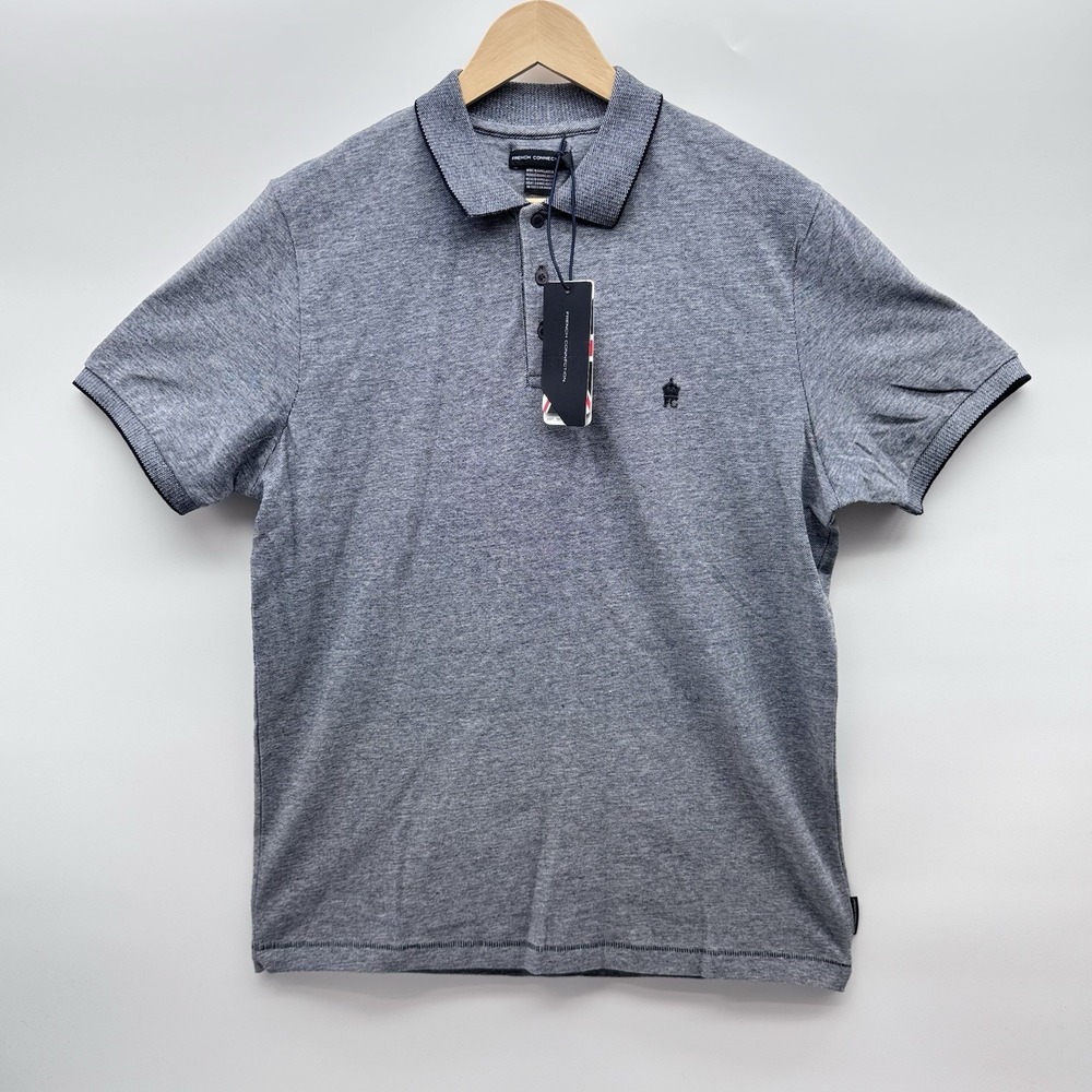 French Connection Men's Large Gray Birdseye Tipped Polo Shirt